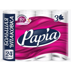 Туалетная бумага PAPIA 3-х слойная Белая 24 рулона
