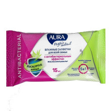 Салфетки влажные AURA АНТИБАКТЕРИАЛЬНЫЕ 15 шт.