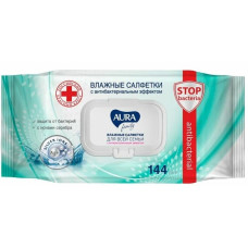 Салфетки влажные AURA  АНТИБАКТЕРИАЛЬНЫЕ (с клапаном) 144 шт.