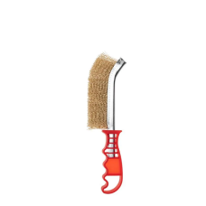 Щетка металлическая с пластиковой ручкой, витая латунированная проволока KRANZ