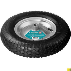СИБИН СК-2, 4" х 380 мм, для тачек, стальной диск, подшипник - 16 мм, пневматическое колесо