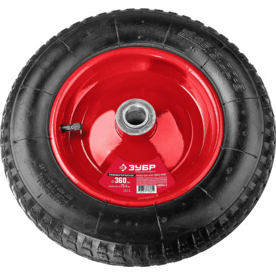 Пневматическое колесо ЗУБР КП-2, 3.25" х 360 мм, для тачек стальной диск, подшипник - 25,4 мм
